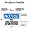 Signmission No Trespassing Or Loitering OSHA Notice Sign, Plastic, 24in W x 18in L, 2PK OS-2PACK-NS-P-1824-L-14958 - alternate 3